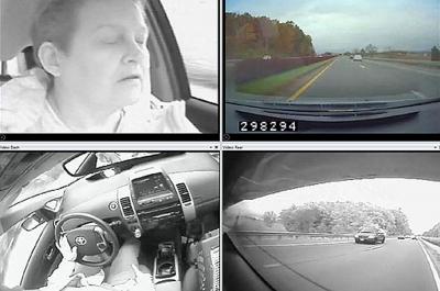 The Virginia Tech Transportation Institute naturalistic driving study method involves equipping vehicles with unobtrusive instrumentation, including an advanced suite of radars, sensors, and cameras -- depicted here with an institute researcher volunteer behind the wheel. The method continuously collects real-world driver performance and behavior.